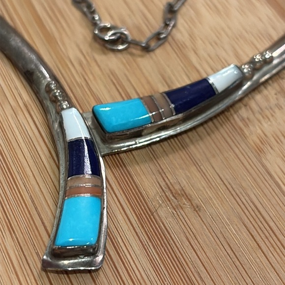 Navajo Signed M. Spencer
Sterling S 18" Necklace, Turquoise, MOP, Lapis, Zuni - Picture 6 of 12